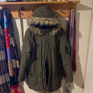 Marc New York Olive Ski Jacket with Faux Fur Trim